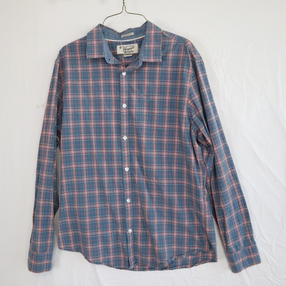 Penguin Shirt Mens Large Heritage Slim Fit Casual Button Up Plaid Long Sleeve